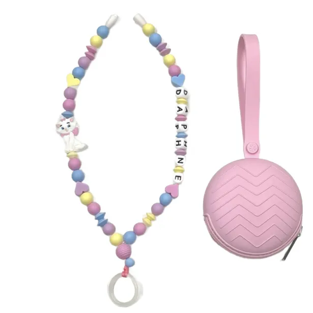 Babyjart Colar porta-chupeta com nome, silicone, gancho/adaptador de chupeta da mãe