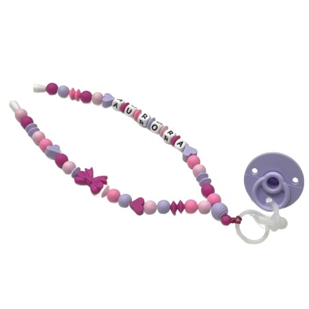 Babyjart Colar porta-chupeta com nome, silicone, gancho/adaptador de chupeta da mãe