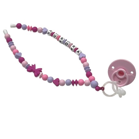 Babyjart Colar porta-chupeta com nome, silicone, gancho/adaptador de chupeta da mãe