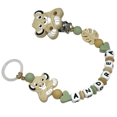 Babyjart Silikonschnullerkette PRESTIGE LÖWE mit Name, Haken / Adapter Schnuller MAM und CHICCO