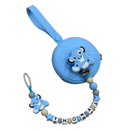 Babyjart Silikonschnullerkette PRESTIGE LÖWE mit Name, Haken / Adapter Schnuller MAM und CHICCO