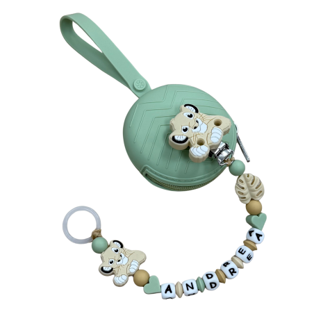 Babyjart Silikonschnullerkette PRESTIGE LÖWE mit Name, Haken / Adapter Schnuller MAM und CHICCO