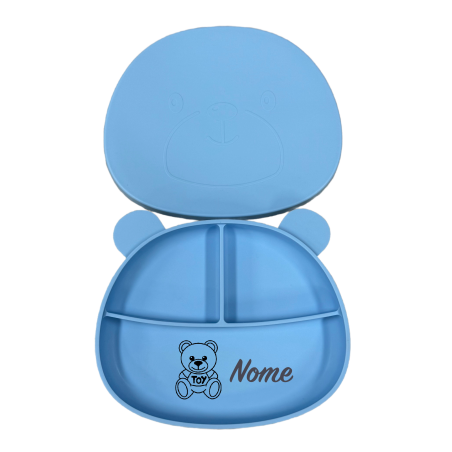 Prato de Silicone em Forma de Urso com Nome e Imagem Personalizados