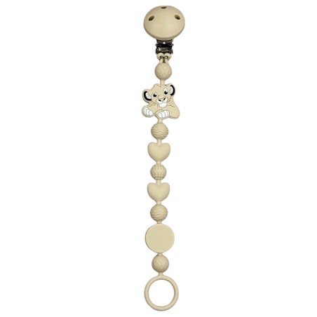 Pacifier chain in silicone BUBBLE CHARM LION BEIGE with name