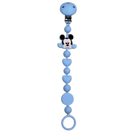 Chaîne de tétine BUBBLE CHARM MICKEY MOUSE BLEU PASTEL en silicone avec nom