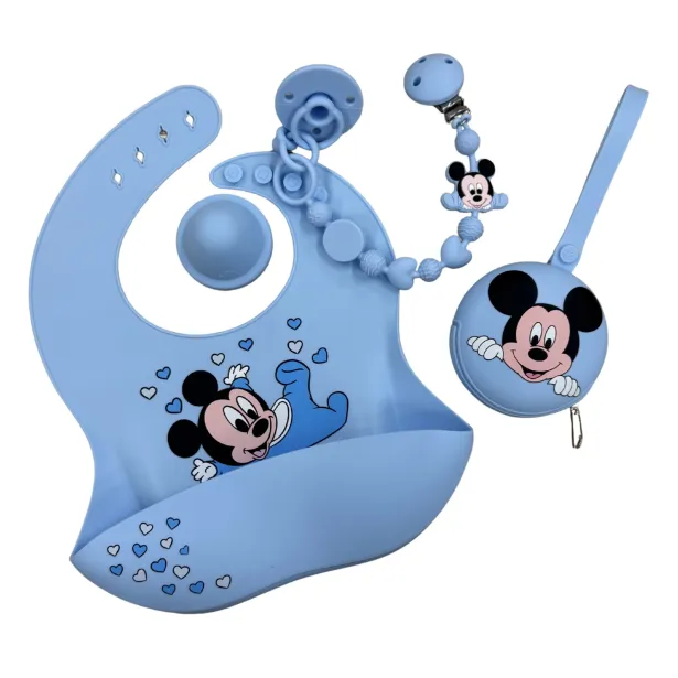 Chaîne de tétine BUBBLE CHARM MICKEY MOUSE BLEU PASTEL en silicone avec nom
