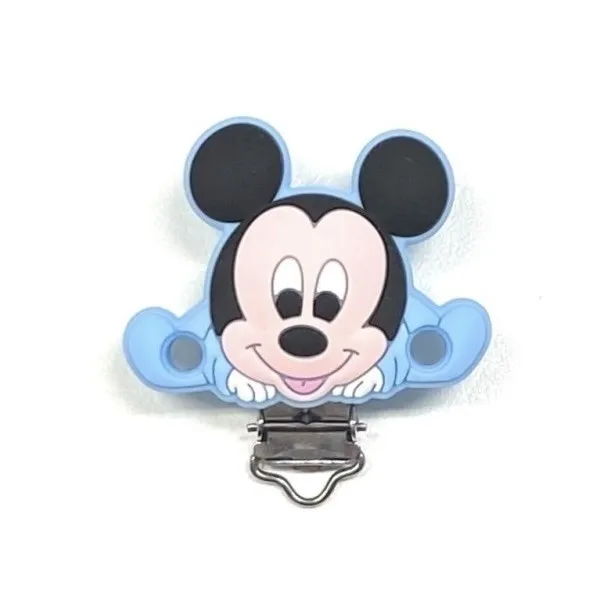 Chaîne de tétine BUBBLE CHARM MICKEY MOUSE BLEU PASTEL en silicone avec nom