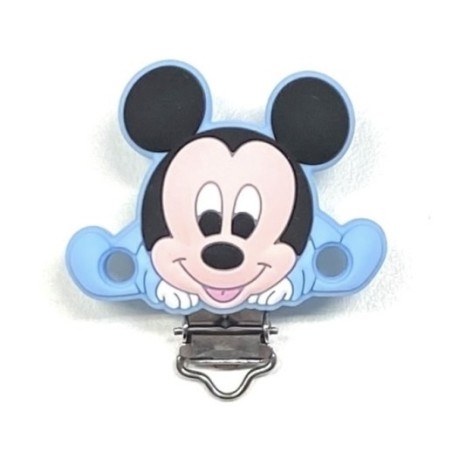 Silikonschnullerkette BUBBLE CHARM MICKEY MOUSE PASTELLBLAU mit Name
