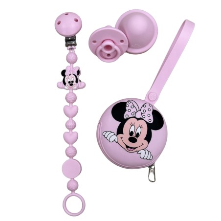 Silikonschnullerkette BUBBLE CHARM MINNIE HELLROSA mit Name