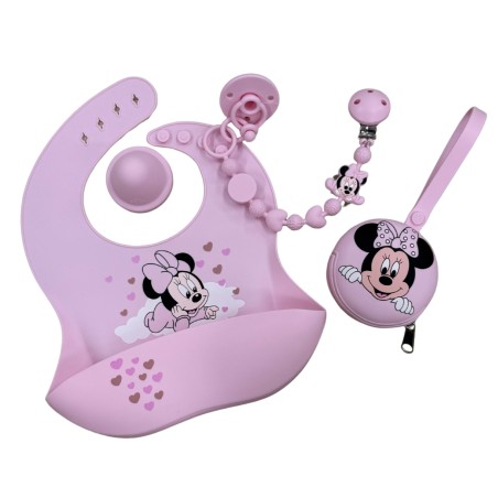 Silikonschnullerkette BUBBLE CHARM MINNIE HELLROSA mit Name