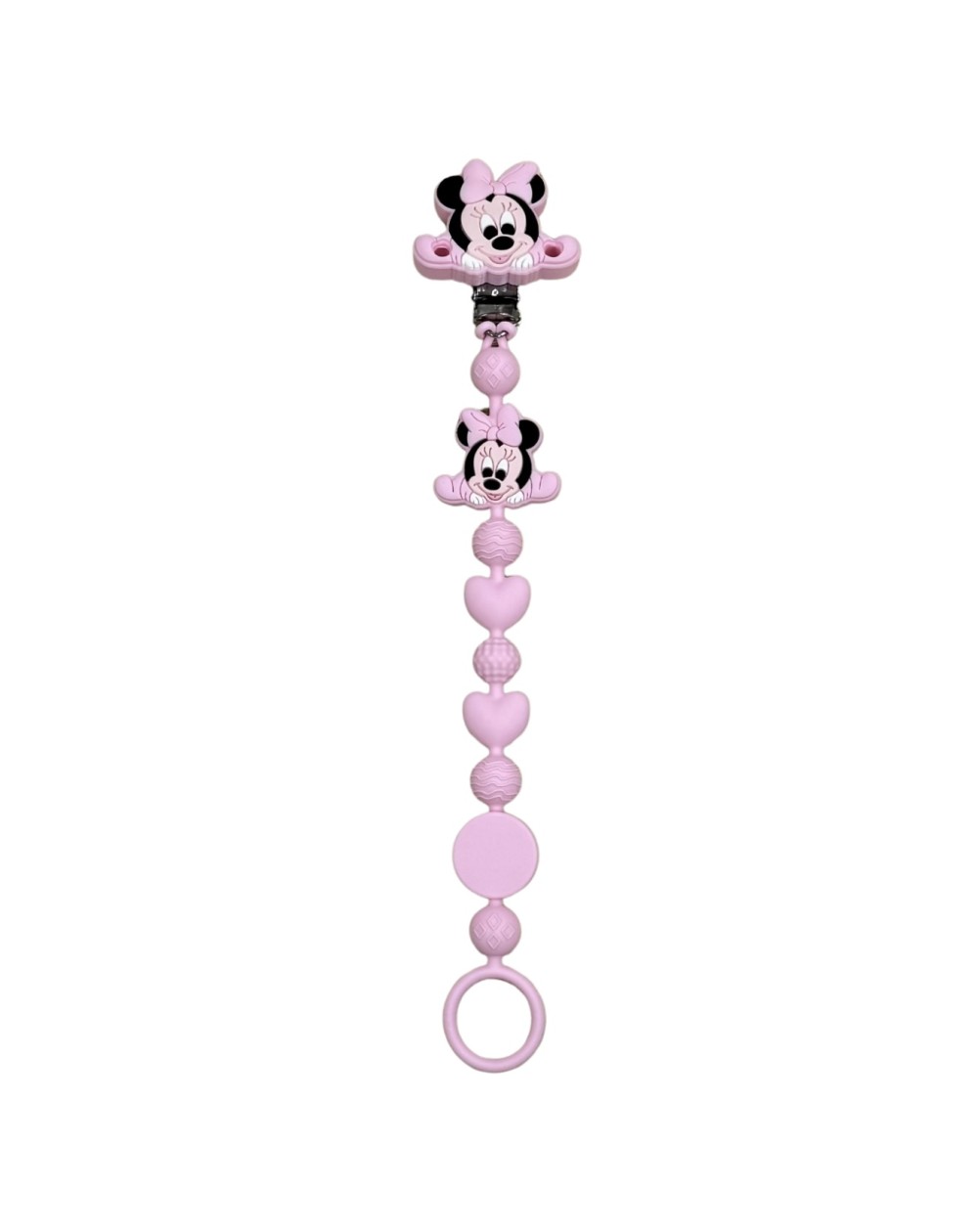 Cadeia de chupeta BUBBLE CHARM MINNIE ROSA CLARO de silicone com nome