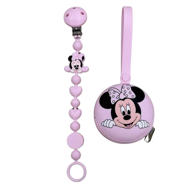 Silikonschnullerkette BUBBLE CHARM MINNIE HELLROSA mit Name