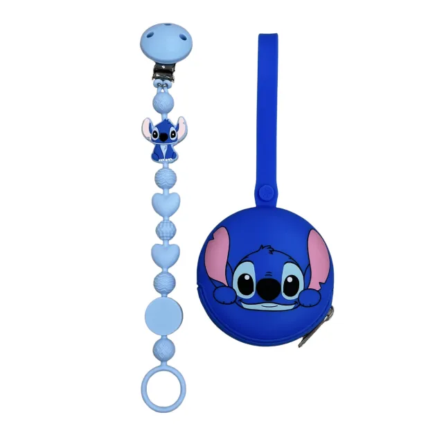 Chaîne de tétine BUBBLE CHARM STITCH BLEU PASTEL en silicone avec nom