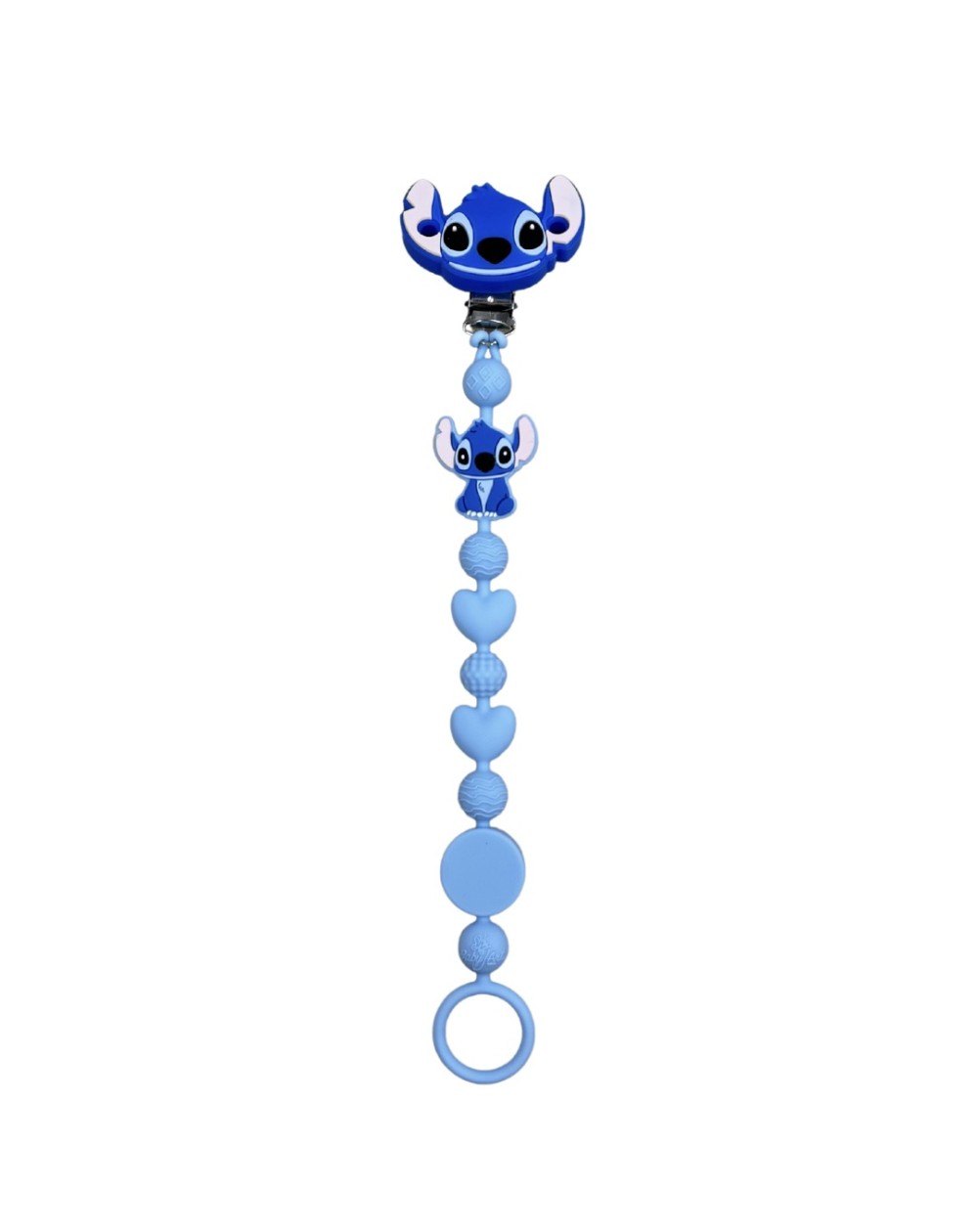 Cadeia de chupeta BUBBLE CHARM STITCH AZUL PASTEL de silicone com nome