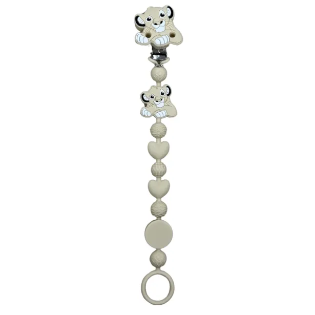 Catenella portaciuccio BUBBLE CHARM LEONE BEIGE in silicone con nome