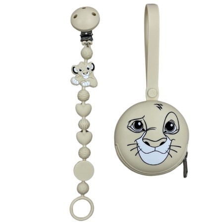Catenella portaciuccio BUBBLE CHARM LEONE BEIGE in silicone con nome