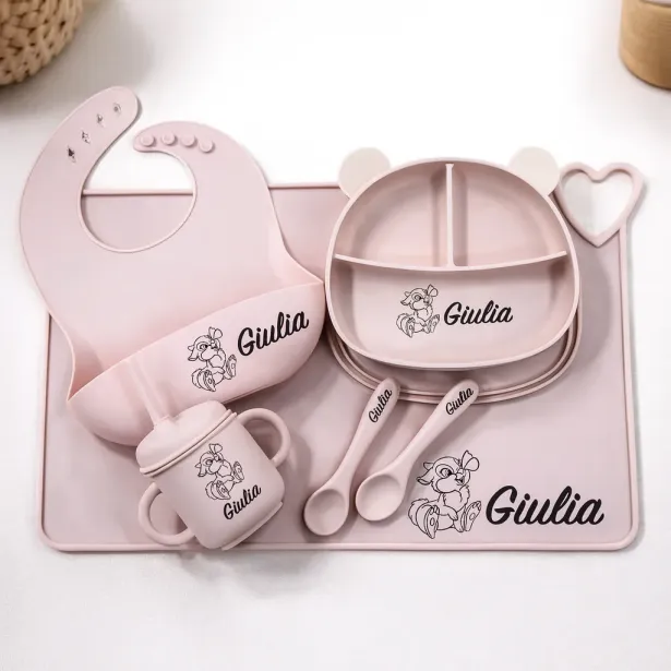 Conjunto de Silicone Personalizado com Nome – Kit de Desmame