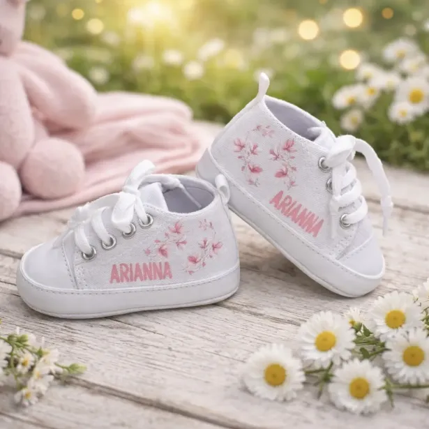 Chaussons bébé personnalisés avec prénom et image couleur – Cadeau nai