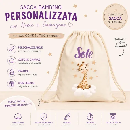 Saco Personalizado com Nome e Imagem | Lona de Algodão | BABYJART