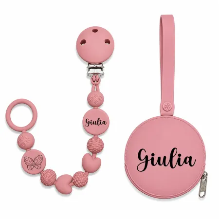Corrente de Chupeta BUBBLE de Silicone Personalizada para Bebé - Blush 2