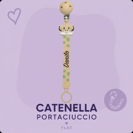 Catenella Portaciuccio Flat con Nome Leone Beige | BABYJART®