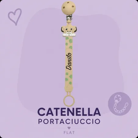 Cadena para Chupete Flat con Nombre – León Beige | BABYJART®