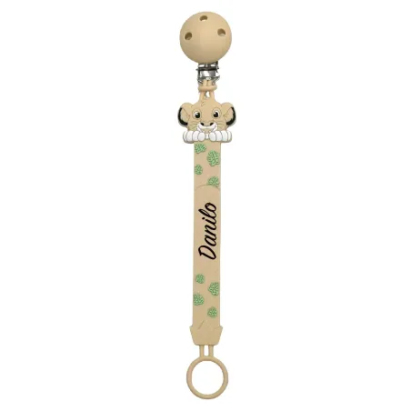 Cadena para Chupete Flat con Nombre – León Beige | BABYJART®