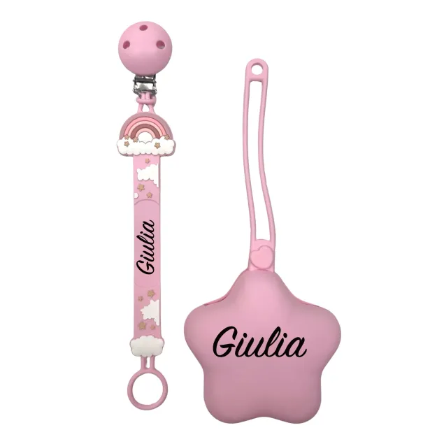 Corrente de Chucha com Nome Flat Arco-íris Rosa | BABYJART
