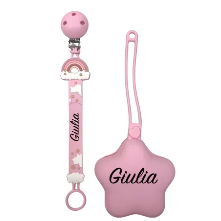 Cadena para Chupete con Nombre Flat Arcoíris Rosa | BABYJART