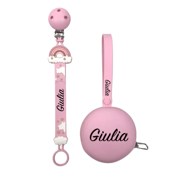 Cadena para Chupete con Nombre Flat Arcoíris Rosa | BABYJART