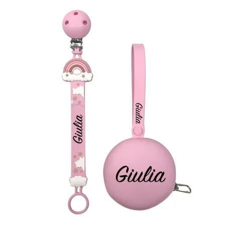Catenella Portaciuccio con Nome Flat Arcobaleno Rosa | BABYJART