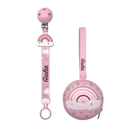 Corrente de Chucha com Nome Flat Arco-íris Rosa | BABYJART