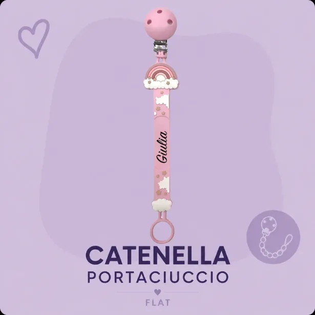 Cadena para Chupete con Nombre Flat Arcoíris Rosa | BABYJART