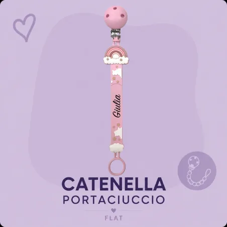 Corrente de Chucha com Nome Flat Arco-íris Rosa | BABYJART