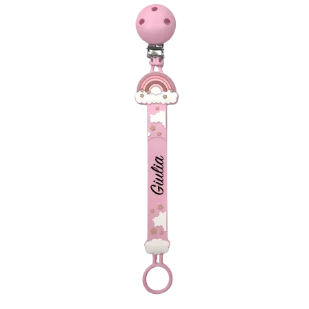 Personalized Pacifier Clip with Name Flat Pink Rainbow | BABYJART 2