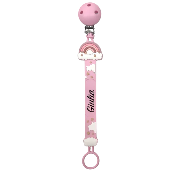 Cadena para Chupete con Nombre Flat Arcoíris Rosa | BABYJART