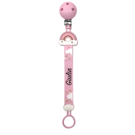 Catenella Portaciuccio con Nome Flat Arcobaleno Rosa | BABYJART