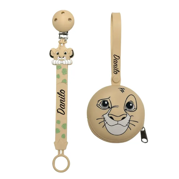 Personalized Flat Pacifier Clip with Name – Beige Lion | BABYJART®