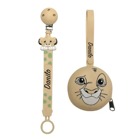 Cadena para Chupete Flat con Nombre – León Beige | BABYJART®