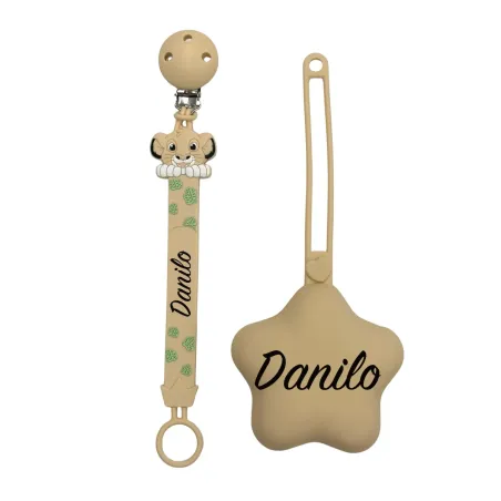 Cadena para Chupete Flat con Nombre – León Beige | BABYJART®
