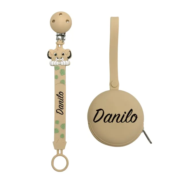 Personalized Flat Pacifier Clip with Name – Beige Lion | BABYJART®