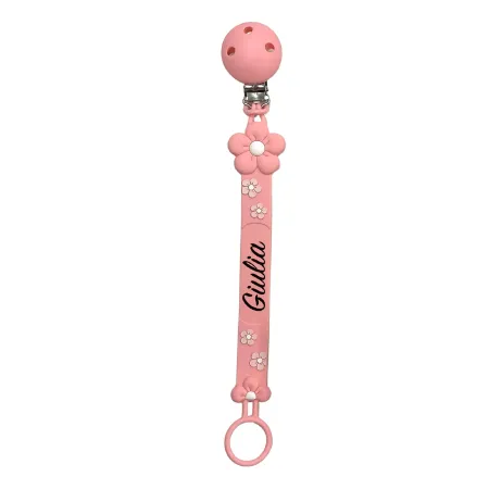 Personalized Pacifier Clip with Name Flat Pastel Pink Daisy | BABYJART 2