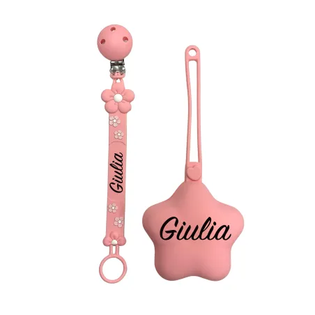 Catenella Portaciuccio con Nome Flat Margherita Rosa | BABYJART