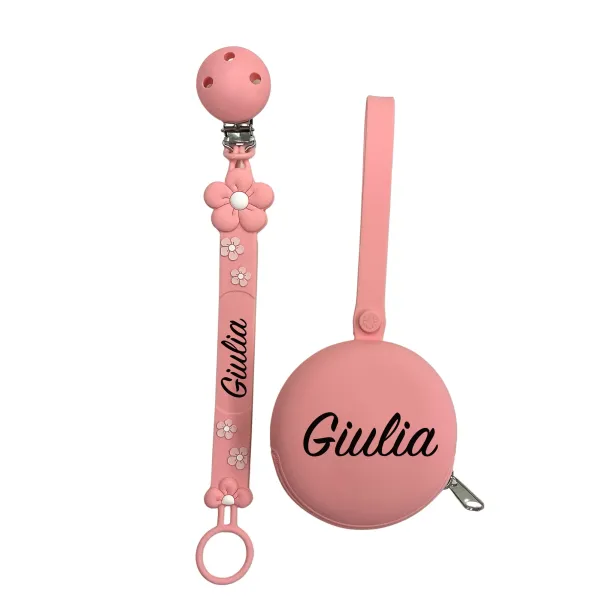Cadena para Chupete con Nombre Flat Margarita Rosa Pastel | BABYJART