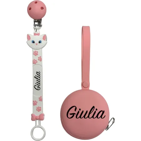 Cadena para Chupete con Nombre Flat Minou Rosa Pastel | BABYJART
