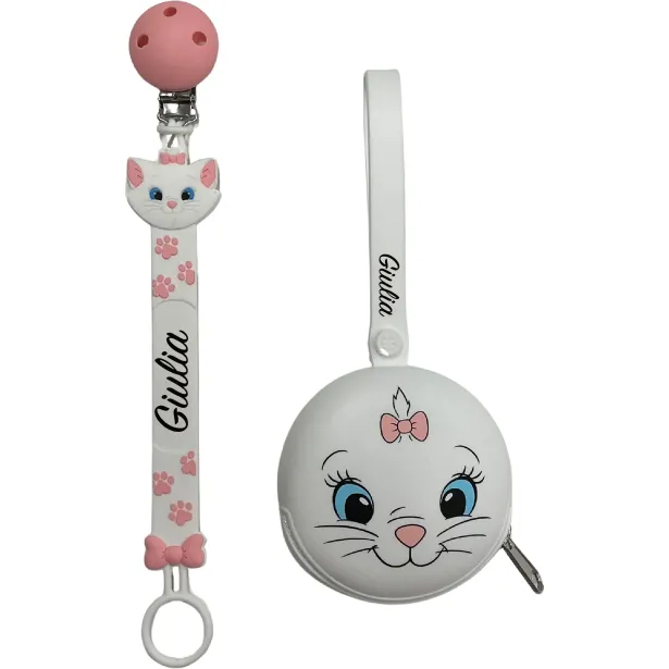 Cadena para Chupete con Nombre Flat Minou Rosa Pastel | BABYJART