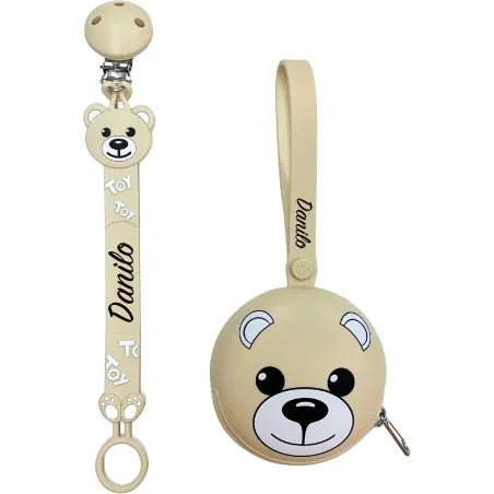 Schnullerkette Flat Moschino Beige mit Namen | BABYJART®
