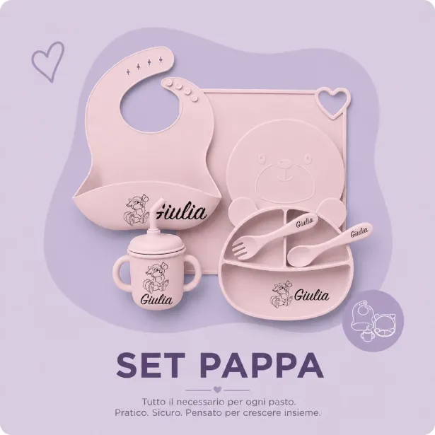 Set Pappa in Silicone Personalizzato con Nome – Kit Svezzamento