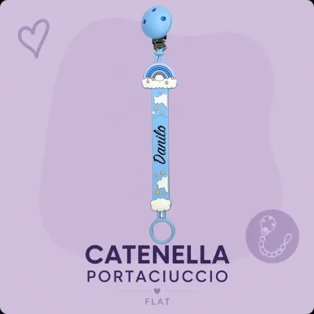 Cadena para Chupete Flat Arcoíris Azul Pastel con Nombre | BABYJART®