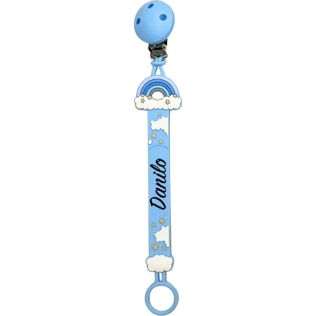 Cadena para Chupete Flat Arcoíris Azul Pastel con Nombre | BABYJART® 2